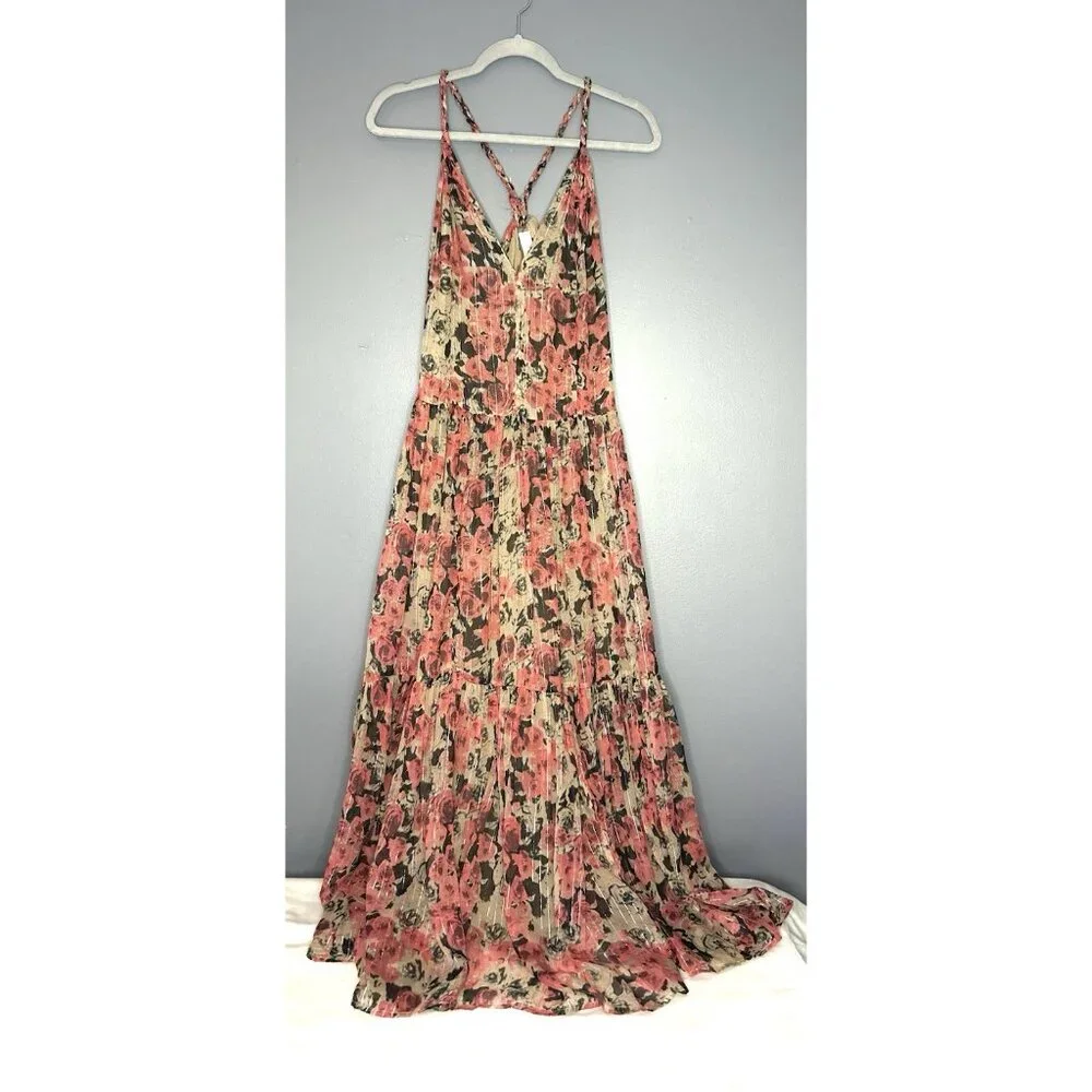 ASTR the Label Eartha Floral Tiered Maxi Dress M Multicolor Taupe Pink Beautiful - Picture 7 of 16